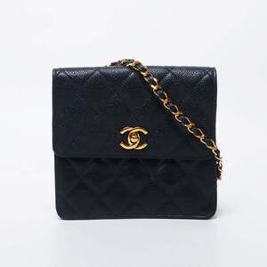 CHANEL Mini Cavi Skin Matelasse Chain Shoulder Bag, Navy, WS11791